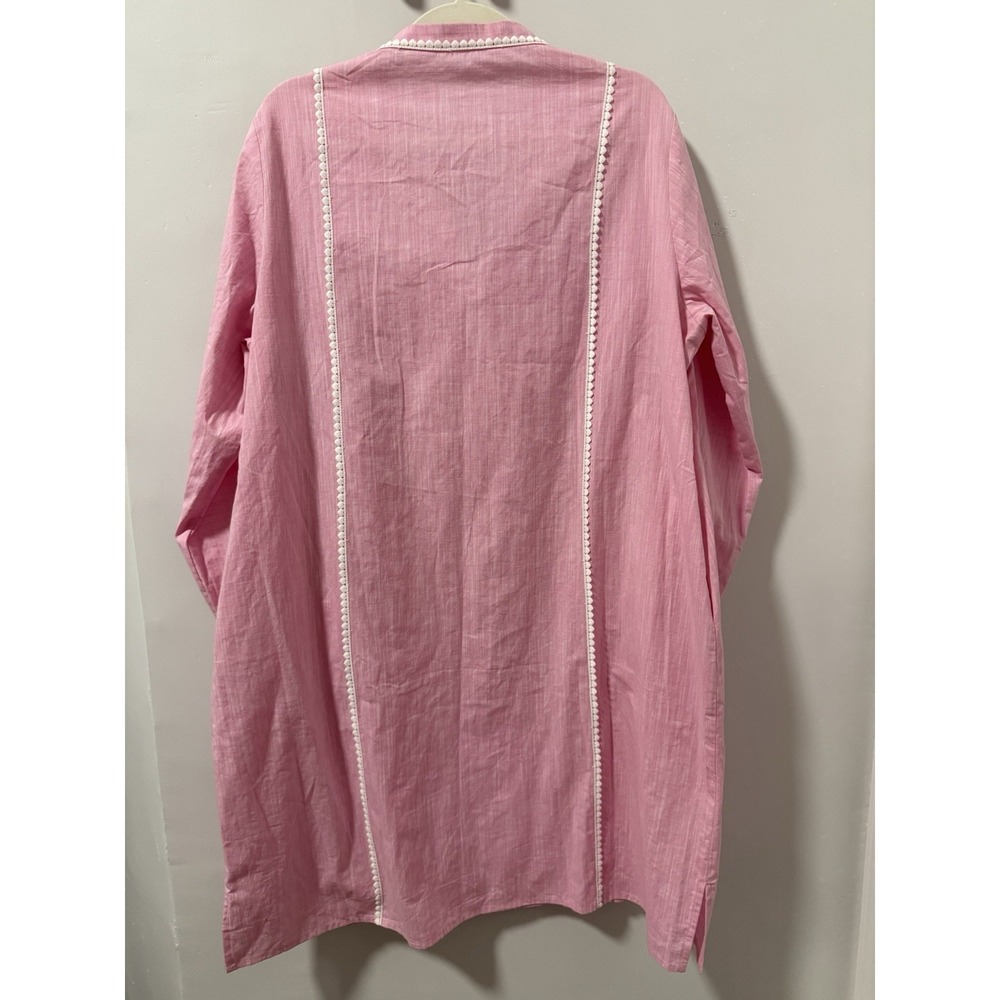 Pink Cotton Linen Shift Tunic Dress White Trim Pockets Side Zip Resort XXL NWT - Picture 3 of 15